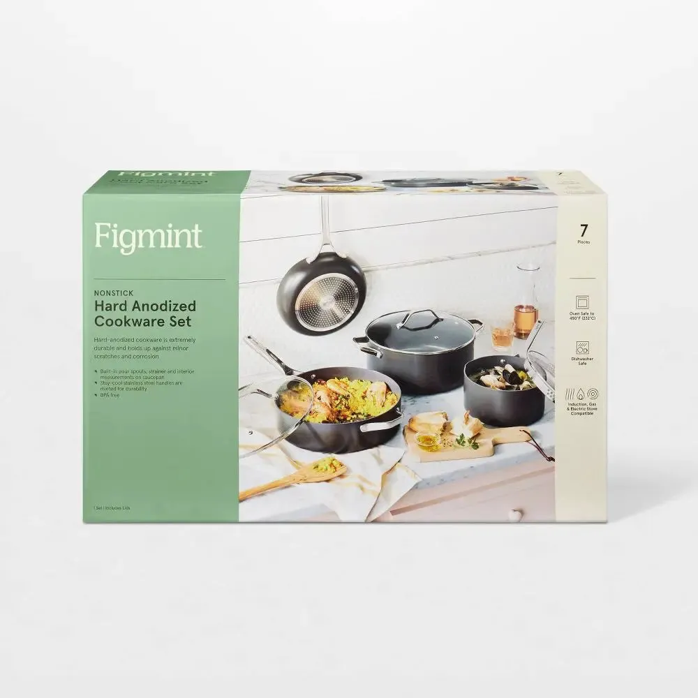 New - 7pc Nonstick Hard Anodized Aluminum Cookware Set Dark Gray - Figmint