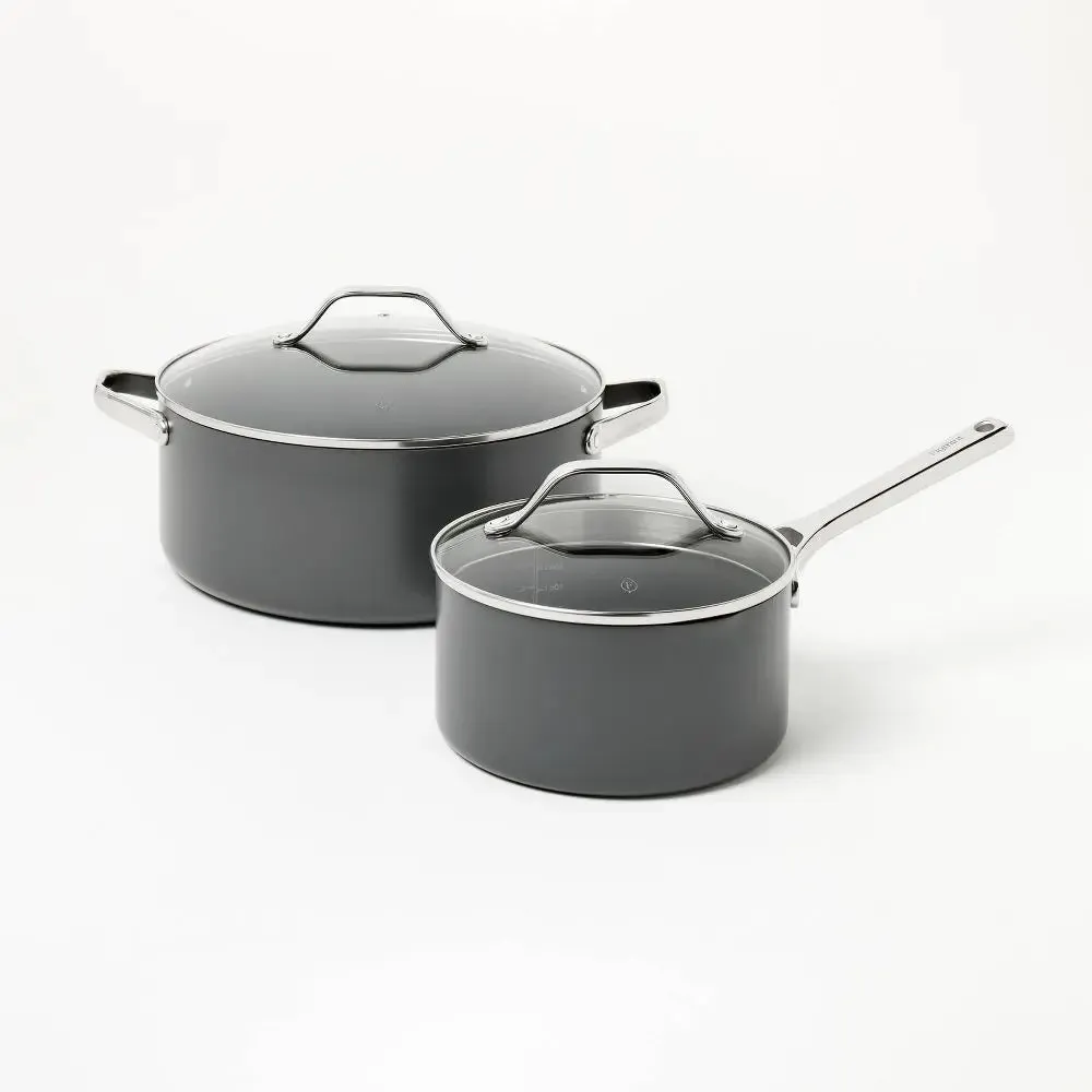 New - 7pc Nonstick Hard Anodized Aluminum Cookware Set Dark Gray - Figmint