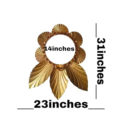 ns Fasion Mirror Wall Mounted Hanging Metal Wall Mirror Golden Leaf Design Size 24X24 Inches
