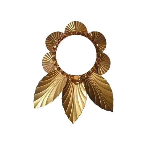 ns Fasion Mirror Wall Mounted Hanging Metal Wall Mirror Golden Leaf Design Size 24X24 Inches
