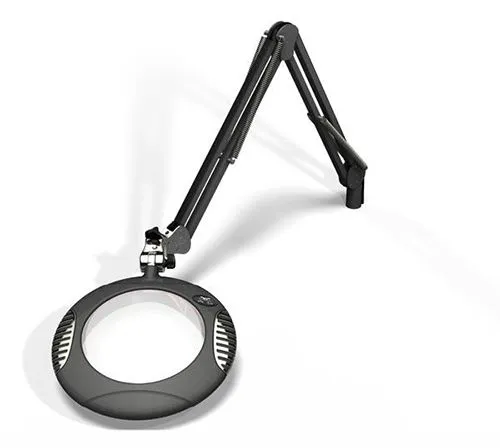 OC White 62400-4-CM Green-Lite&reg; LED Magnifier with 7.5" Round, 4 Diopter Lens & Edge Clamp, Charcoal Mist