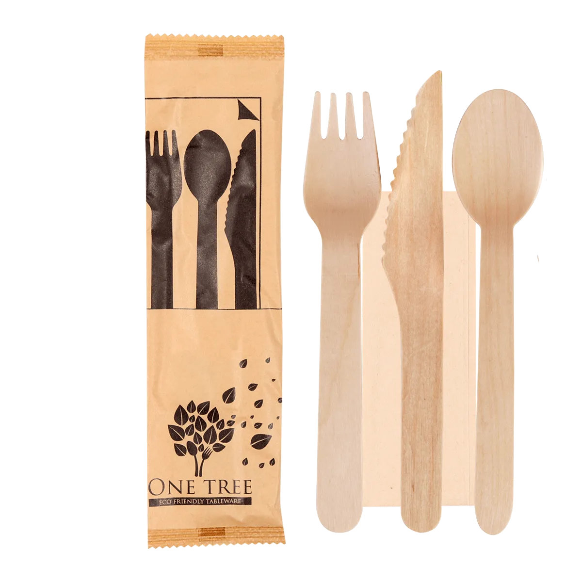 One Tree Wooden Cutlery Set Fork, Knife, Spoon & Napkin 100pcs