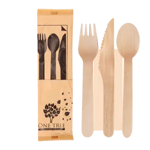 One Tree Wooden Cutlery Set Fork, Knife, Spoon & Napkin 100pcs