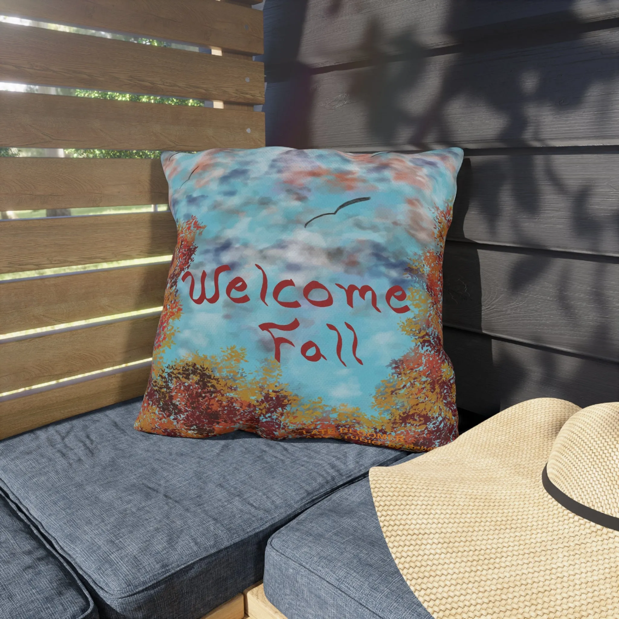 Outdoor Throw Pillows - Welcome Fall