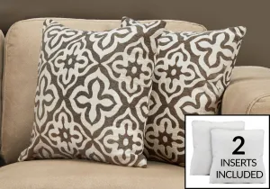 Pillow - 18"X 18" / Dark Taupe Motif Design / 2Pcs