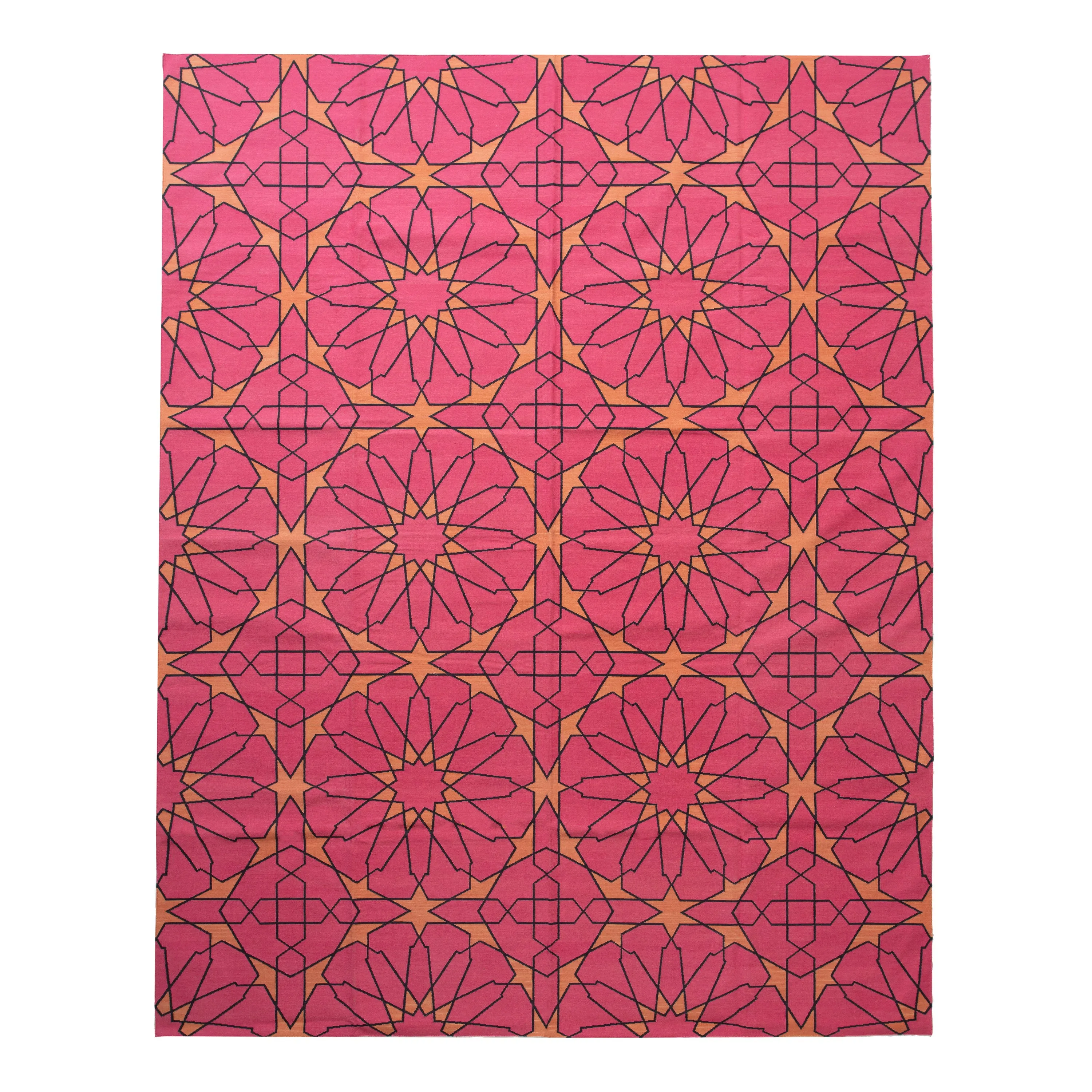 Pink Mosaic Flatweave Cotton Rug - 8'1" x 11'1"
