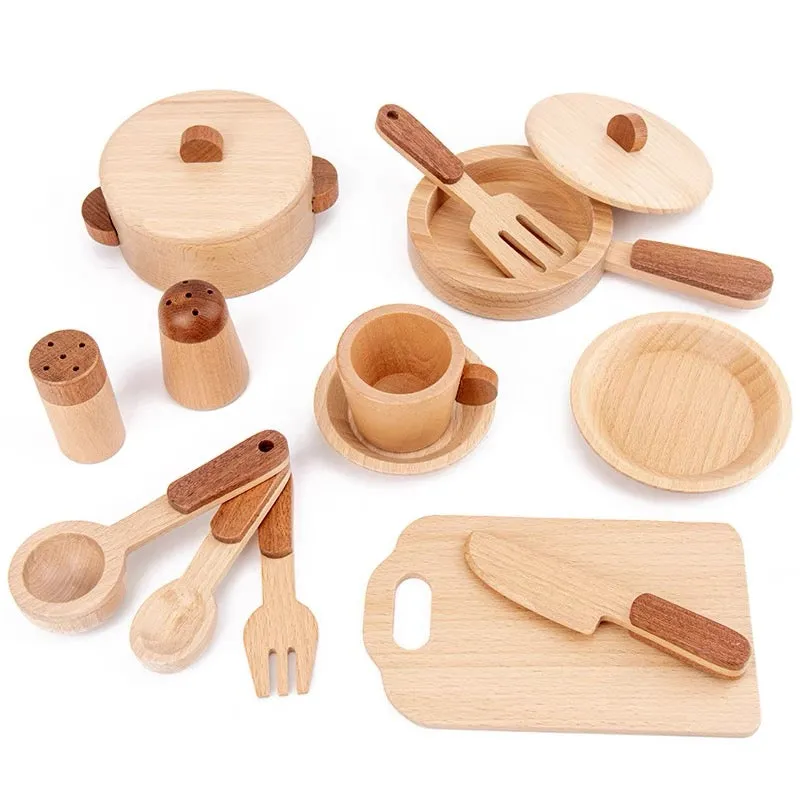 **Pre-order (Ships in 2-3 Weeks)**15 Pcs Wooden Kitchen Cookware Playset
