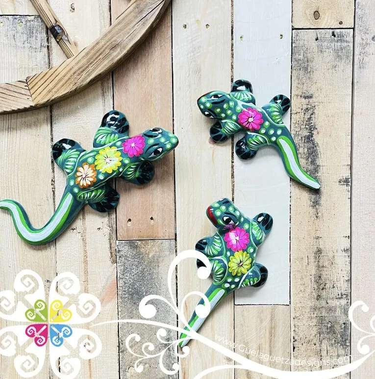 Set of 3 Clay Lizard Home Decor