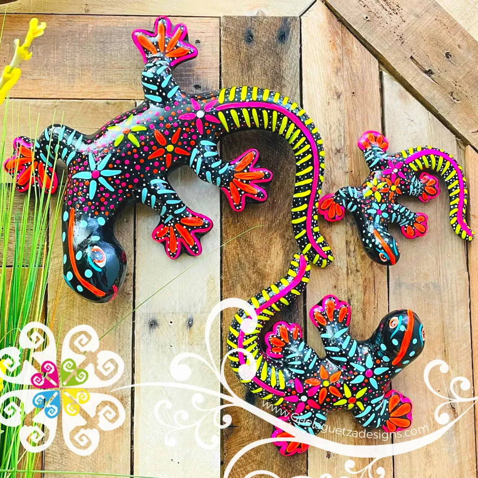 Set of 3 Clay Lizard Home Decor