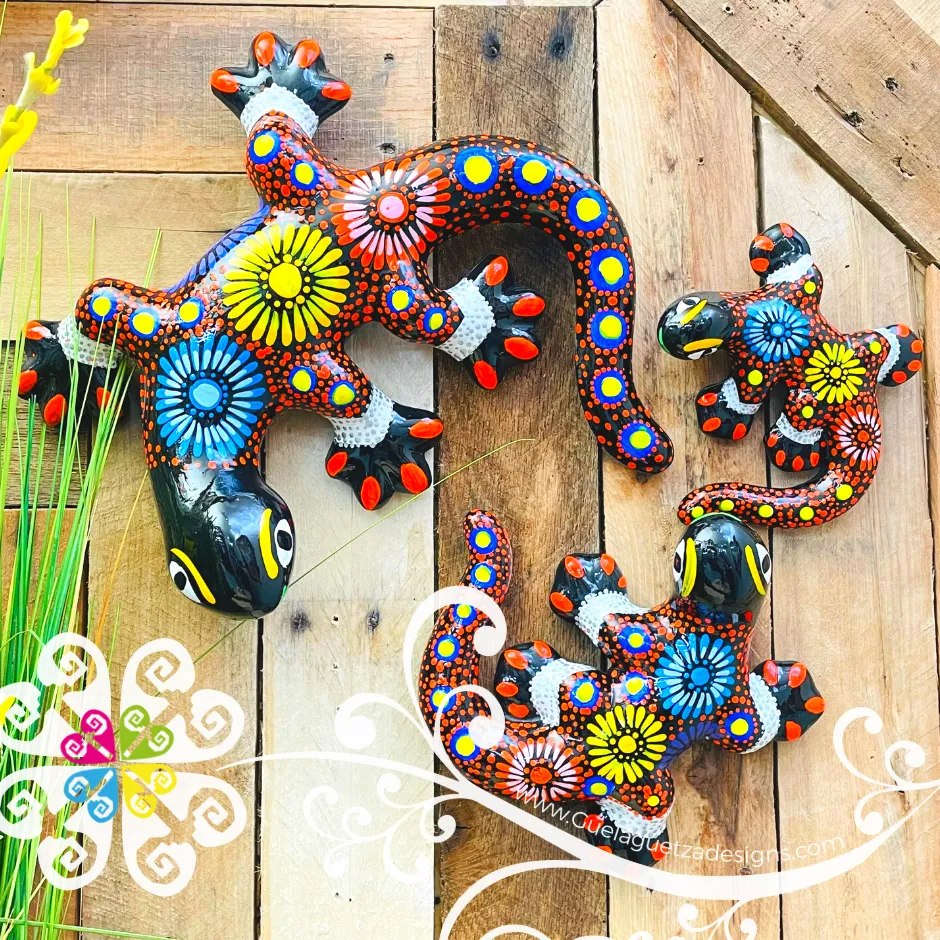 Set of 3 Clay Lizard Home Decor