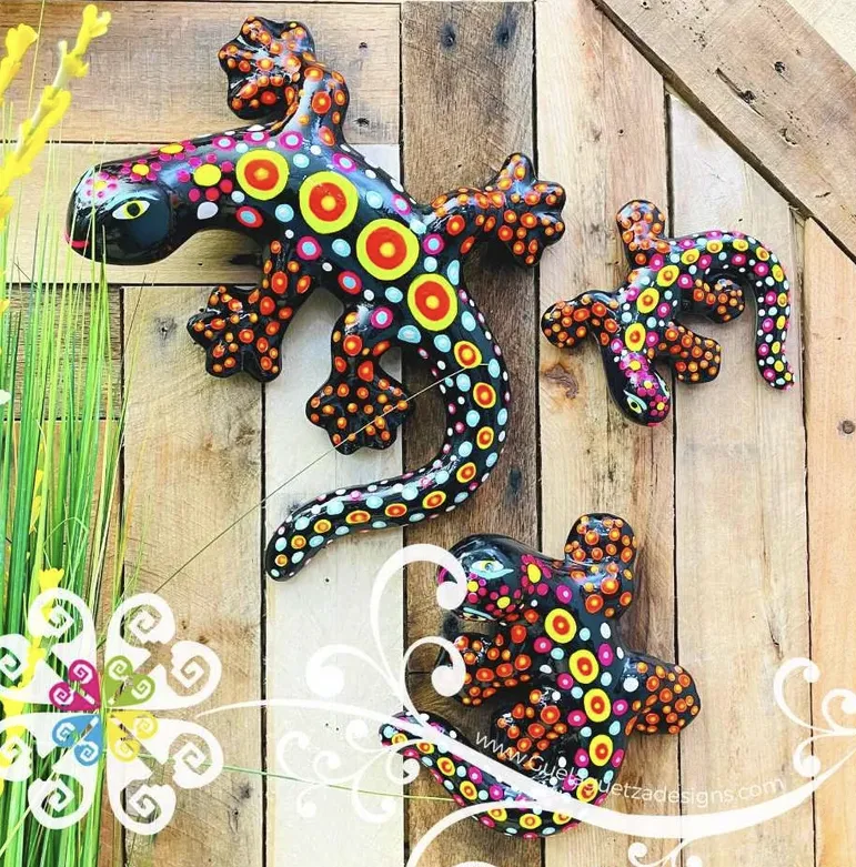 Set of 3 Clay Lizard Home Decor