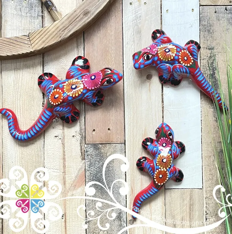 Set of 3 Clay Lizard Home Decor