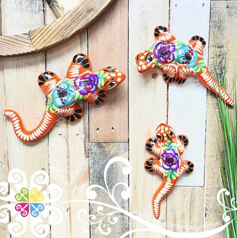 Set of 3 Clay Lizard Home Decor