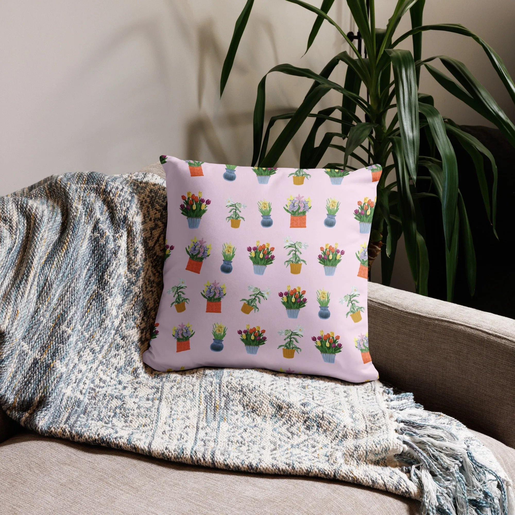 Spring Blooms Light Pink Background Basic Pillow