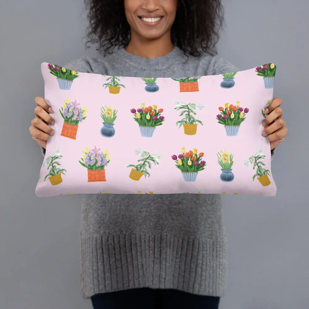 Spring Blooms Light Pink Background Basic Pillow