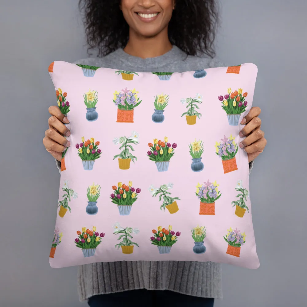 Spring Blooms Light Pink Background Basic Pillow