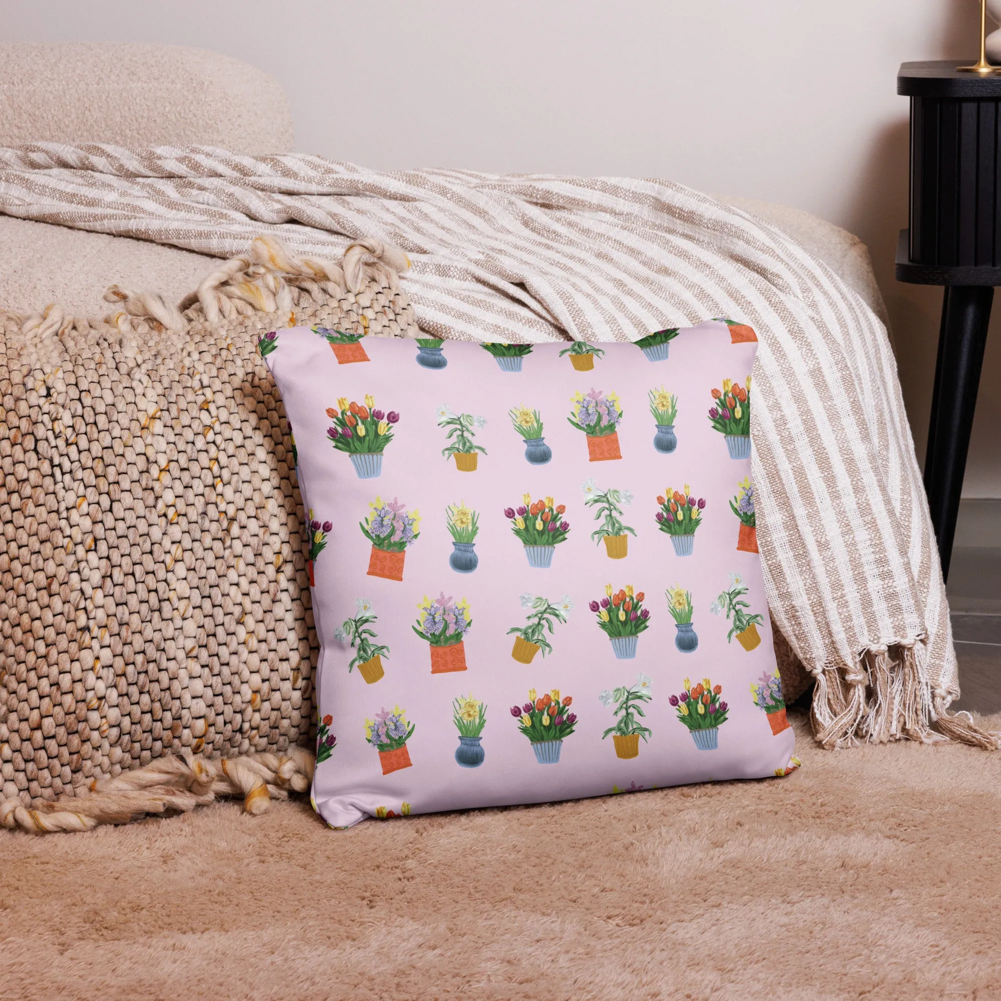 Spring Blooms Light Pink Background Basic Pillow