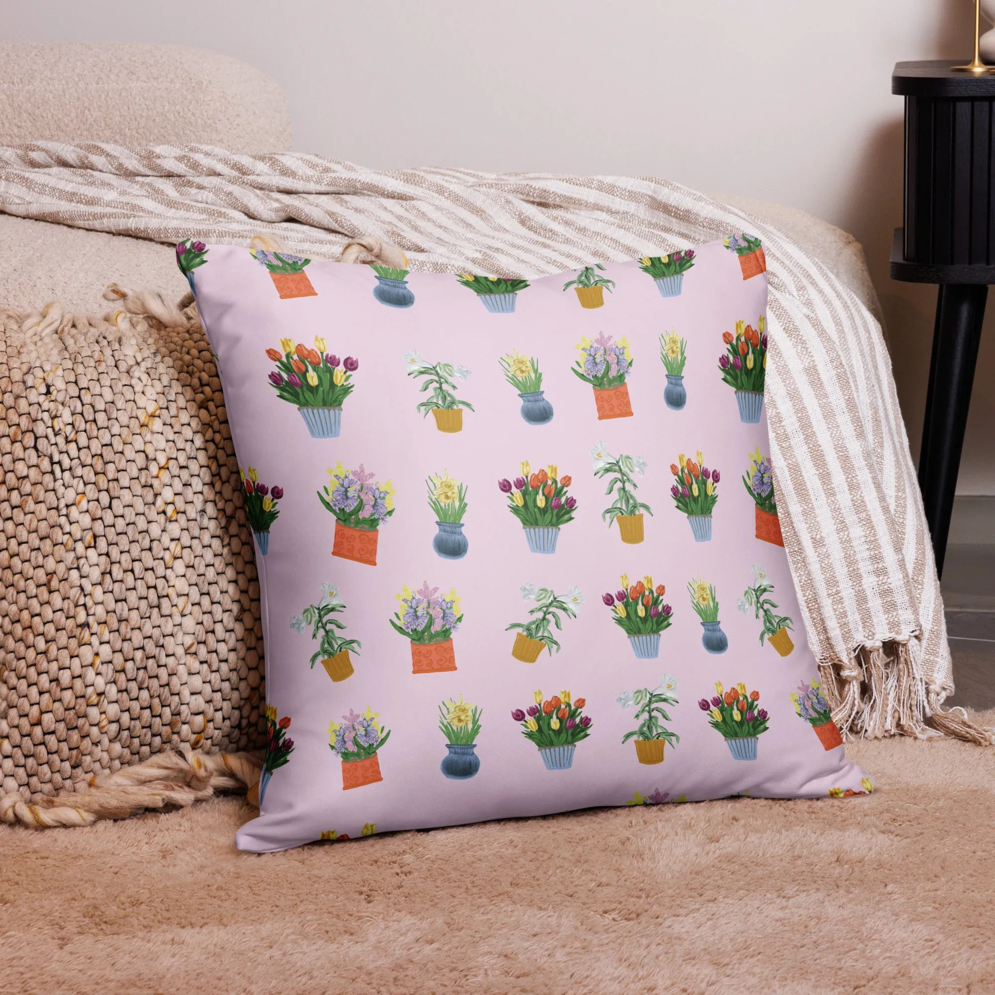 Spring Blooms Light Pink Background Basic Pillow