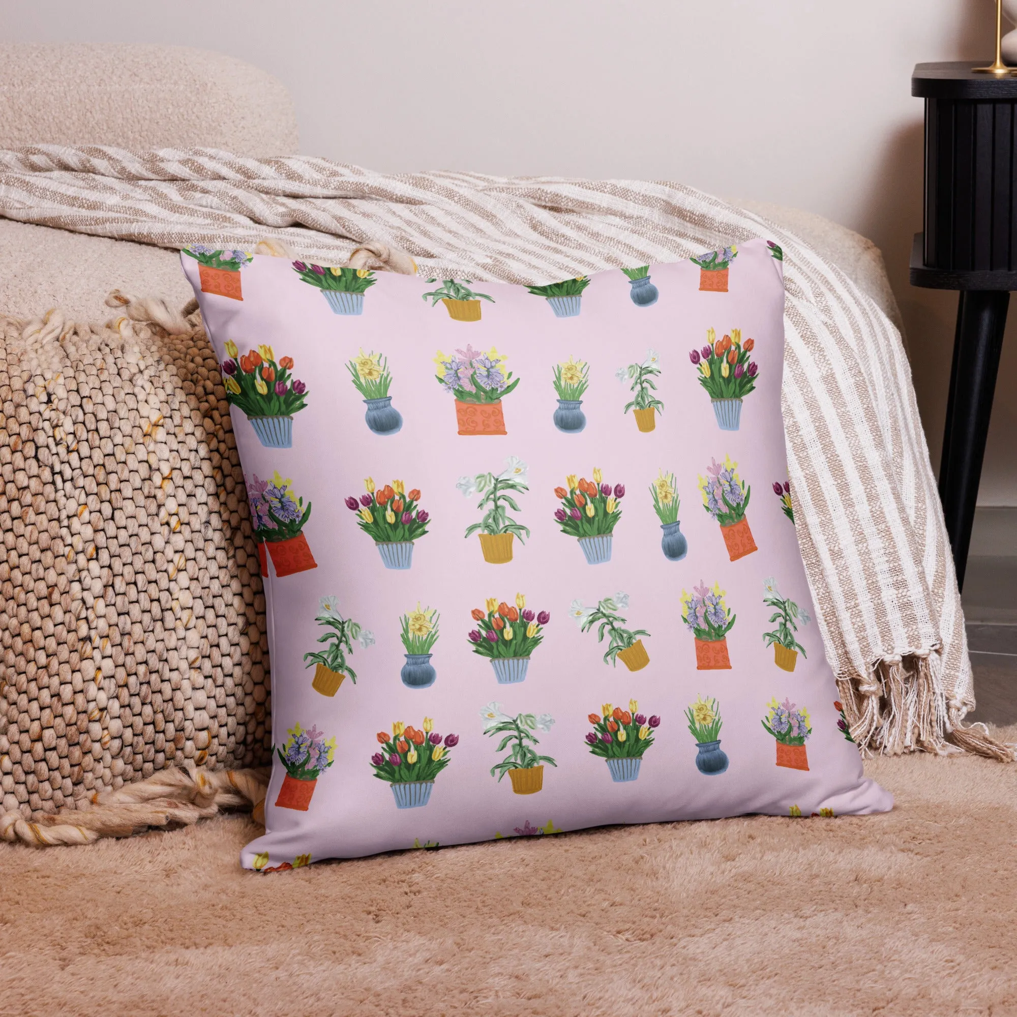 Spring Blooms Light Pink Background Basic Pillow