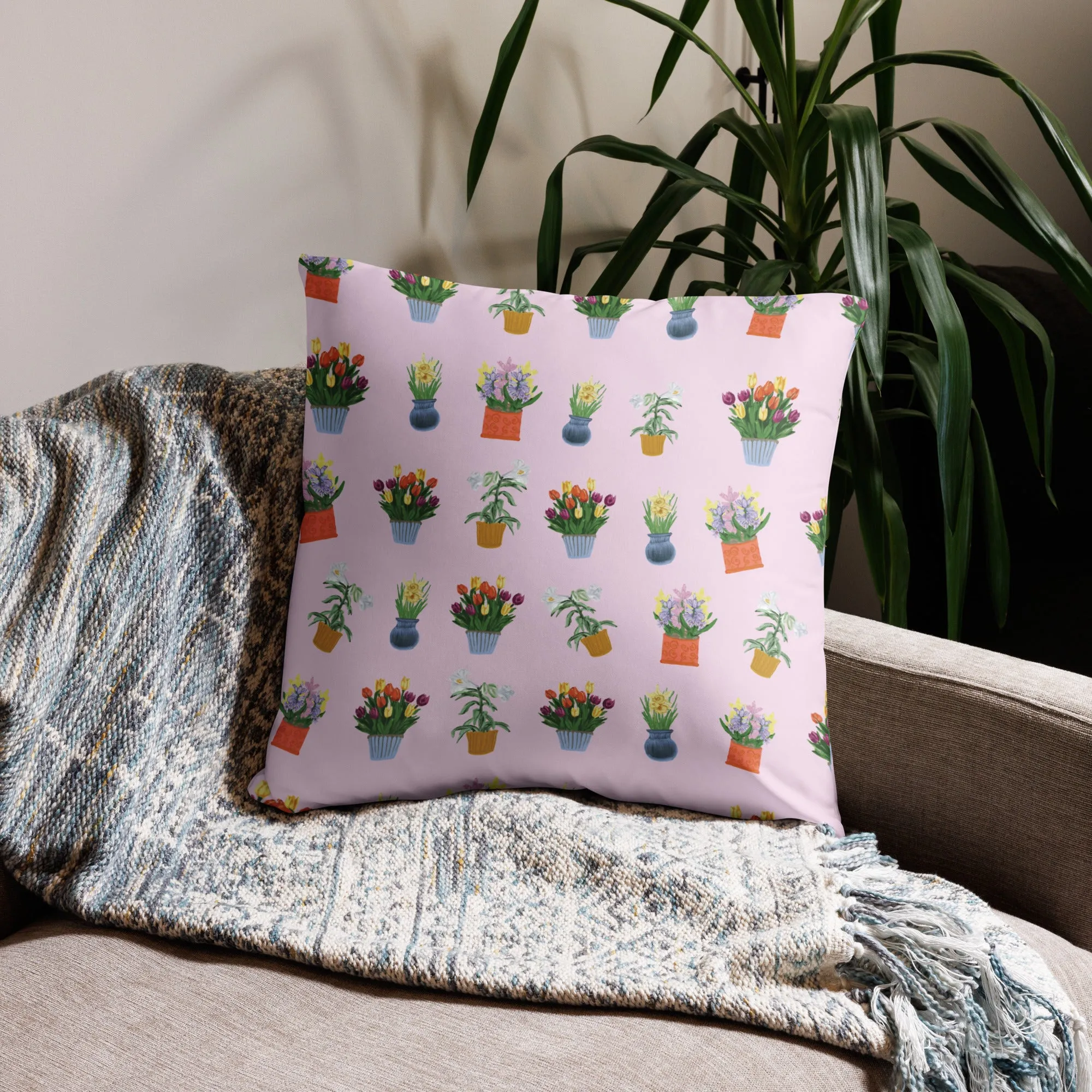Spring Blooms Light Pink Background Basic Pillow