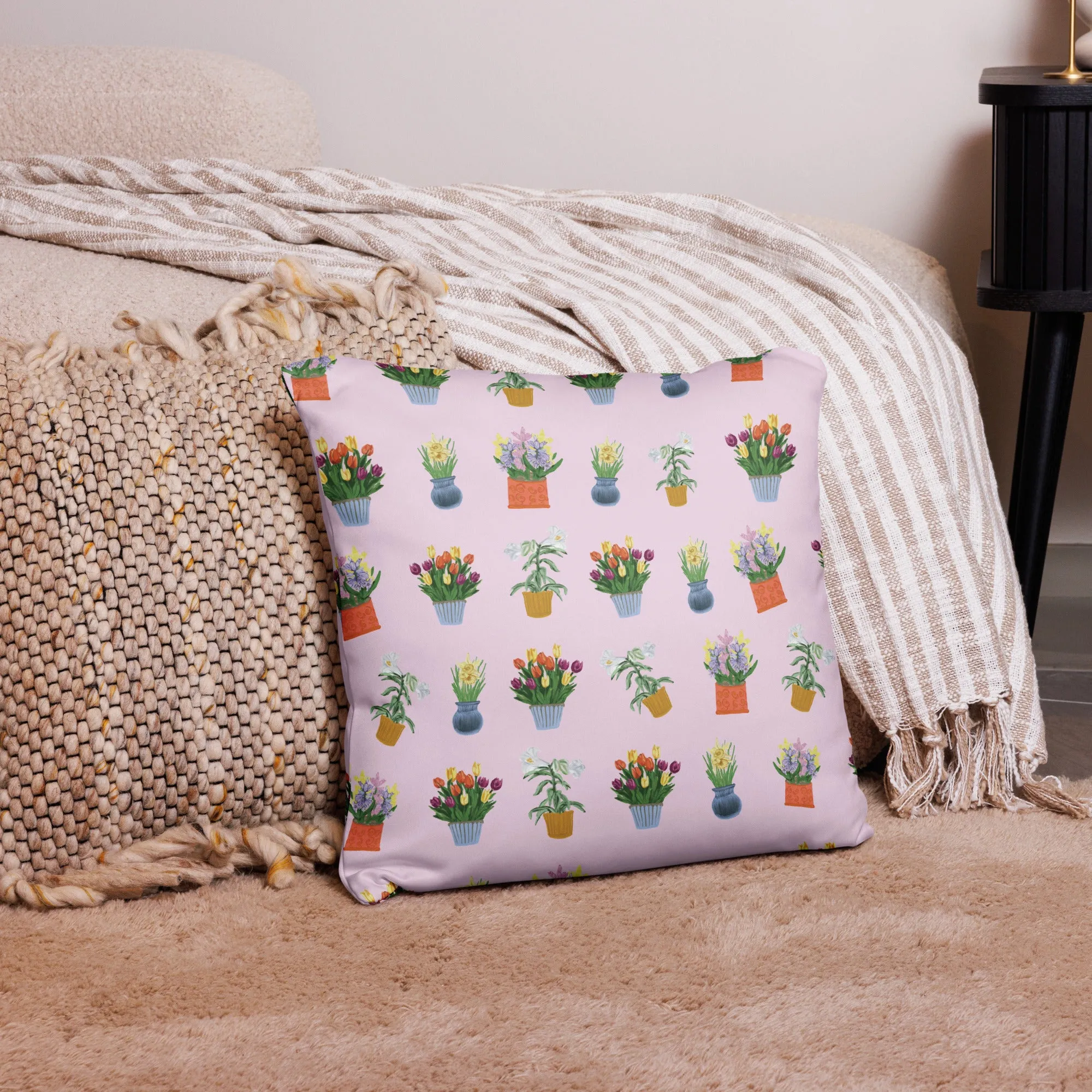 Spring Blooms Light Pink Background Basic Pillow