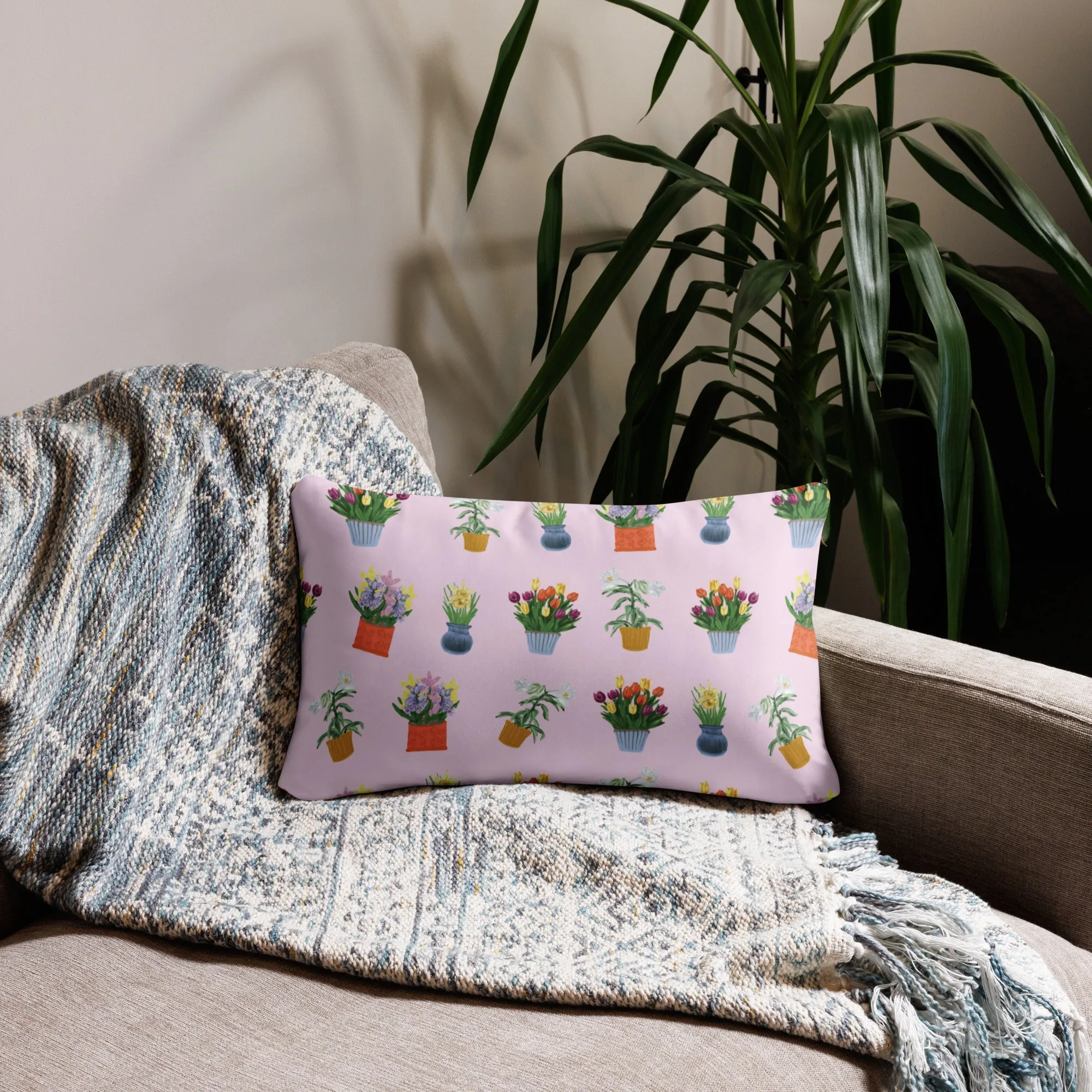 Spring Blooms Light Pink Background Basic Pillow