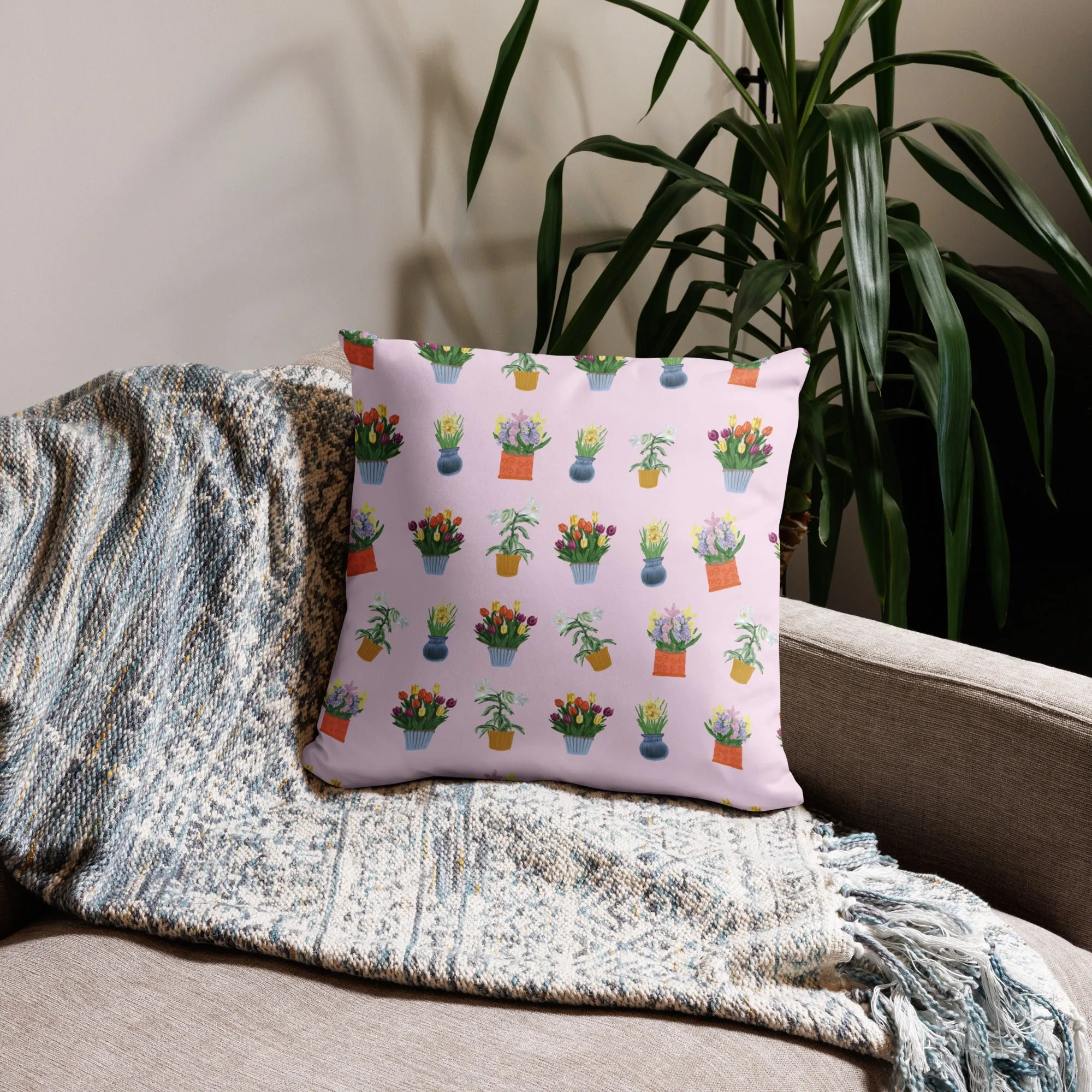 Spring Blooms Light Pink Background Basic Pillow