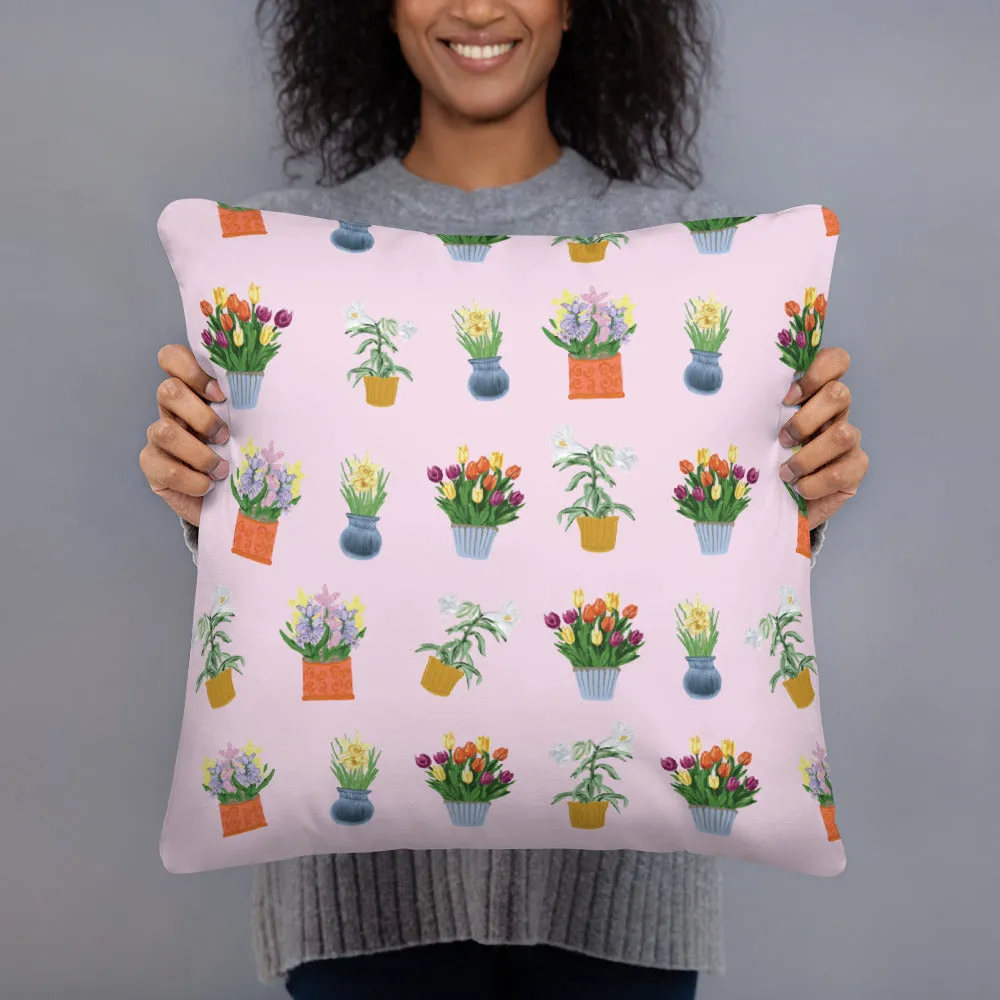 Spring Blooms Light Pink Background Basic Pillow