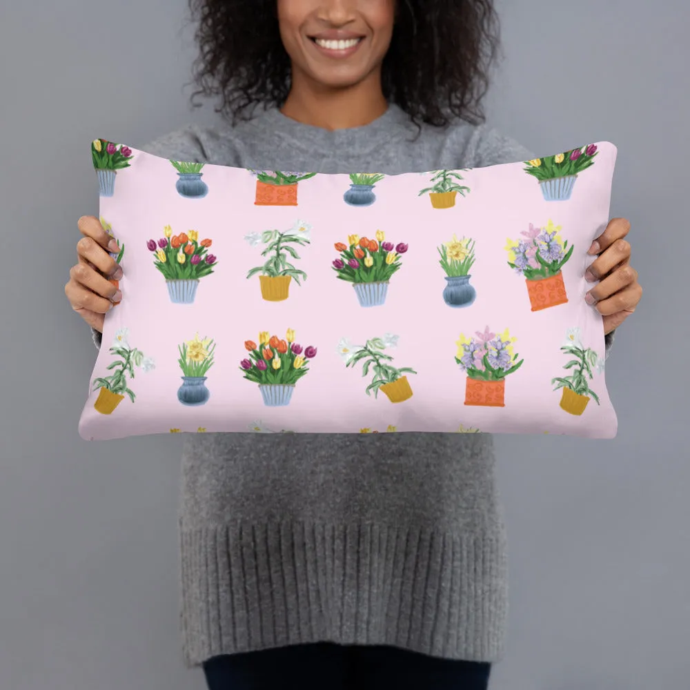 Spring Blooms Light Pink Background Basic Pillow