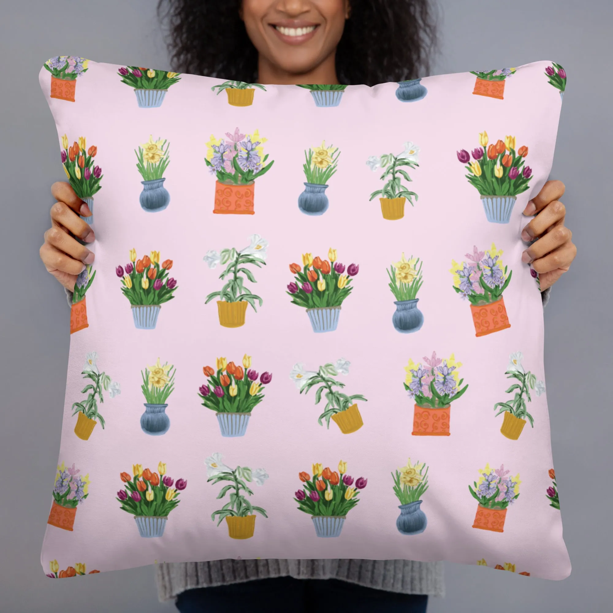 Spring Blooms Light Pink Background Basic Pillow