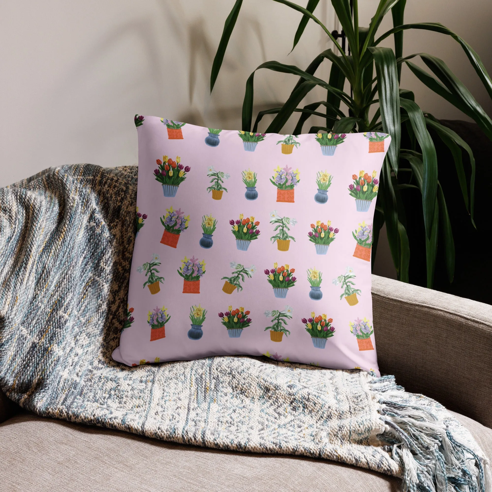 Spring Blooms Light Pink Background Basic Pillow