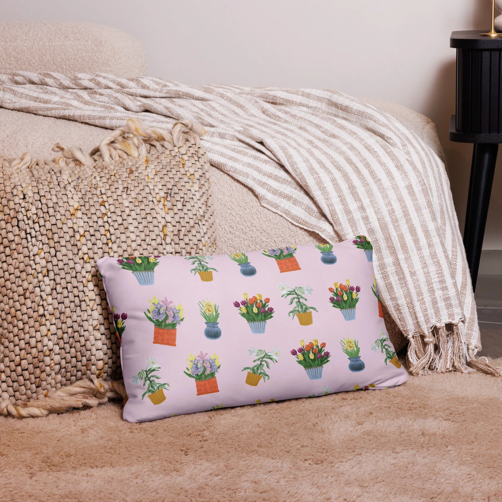 Spring Blooms Light Pink Background Basic Pillow