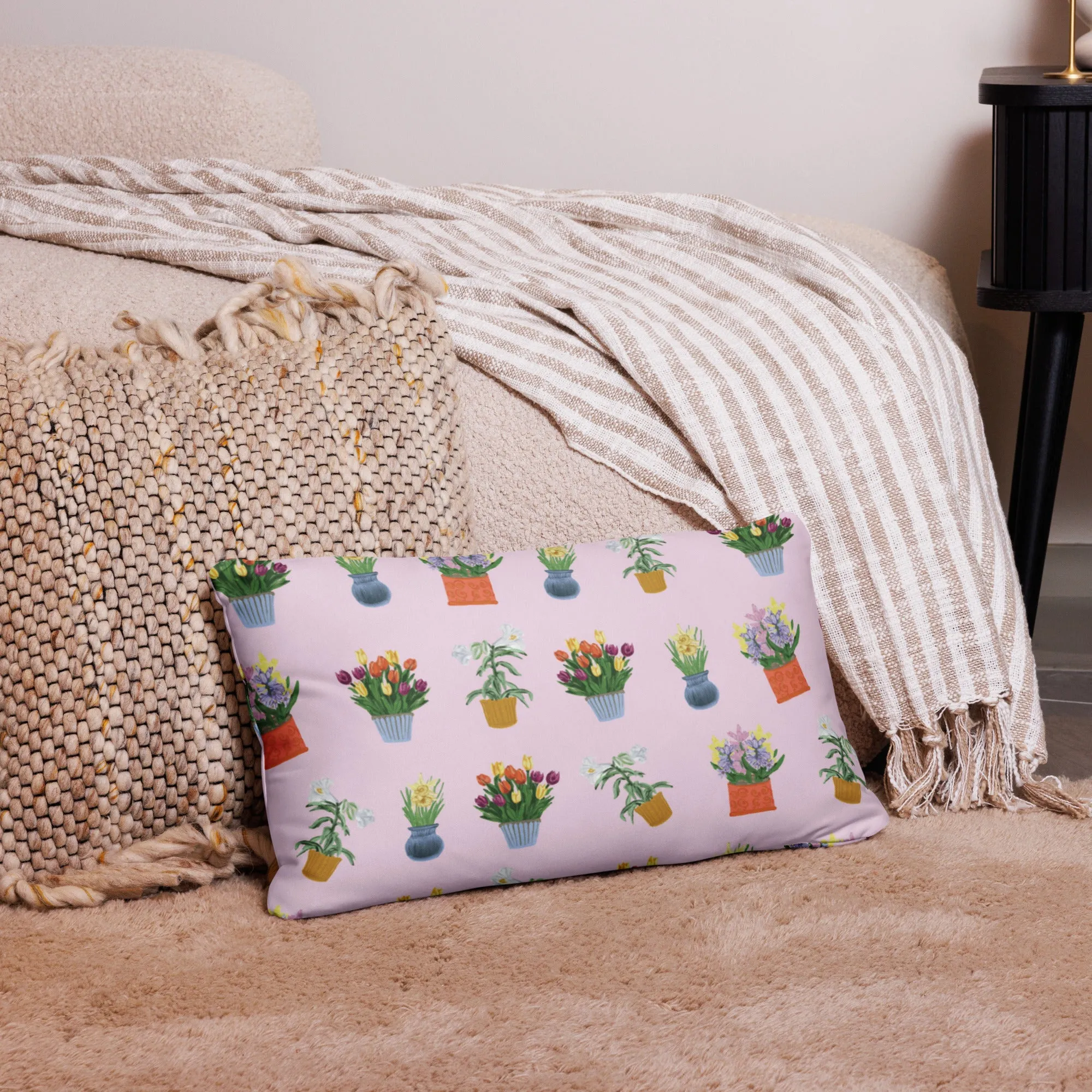 Spring Blooms Light Pink Background Basic Pillow