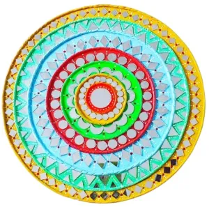 Sriaan Store Handmade MDF Painting Lippan Art Wall Hanging Rangoli Home Decoration in Circle with Mirror, 12 Inch