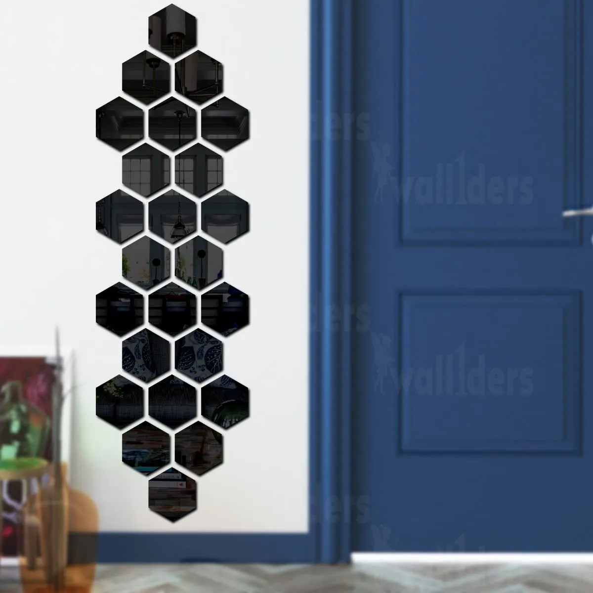 Wall1ders 24 Hexagon Black, Hexagon Mirror Stickers for Wall, Mirror Stickers for Wall, Acrylic Stickers, Wall Mirror Stickers, Wall Stickers for Bedroom, Hall, Home Offices