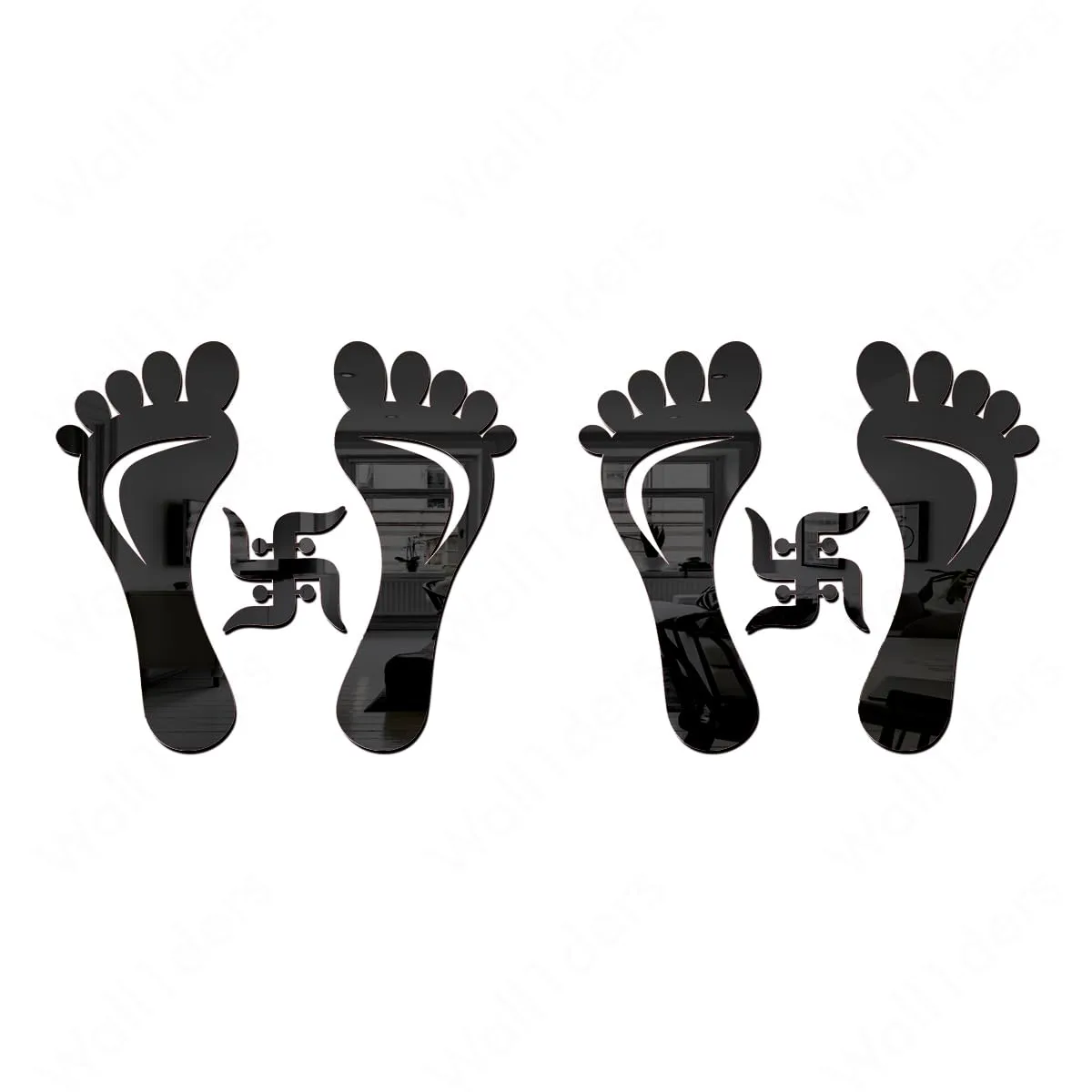 Wall1ders Charan Paduka Black (Pack of 2) Mirror Stickers for Wall, Acrylic Mirror Wall Decor Sticker, Wall Mirror Stickers, Acrylic Stickers, Wall Stickers for Hall Room, Bed Room, Kitchen.