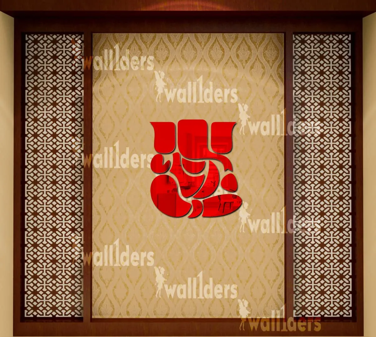 Wall1ders Ganesha Red Acrylic Mirror Stickers for Wall, Decorative Items Home Decoration for Bedroom, Living Room, Office, Study Room