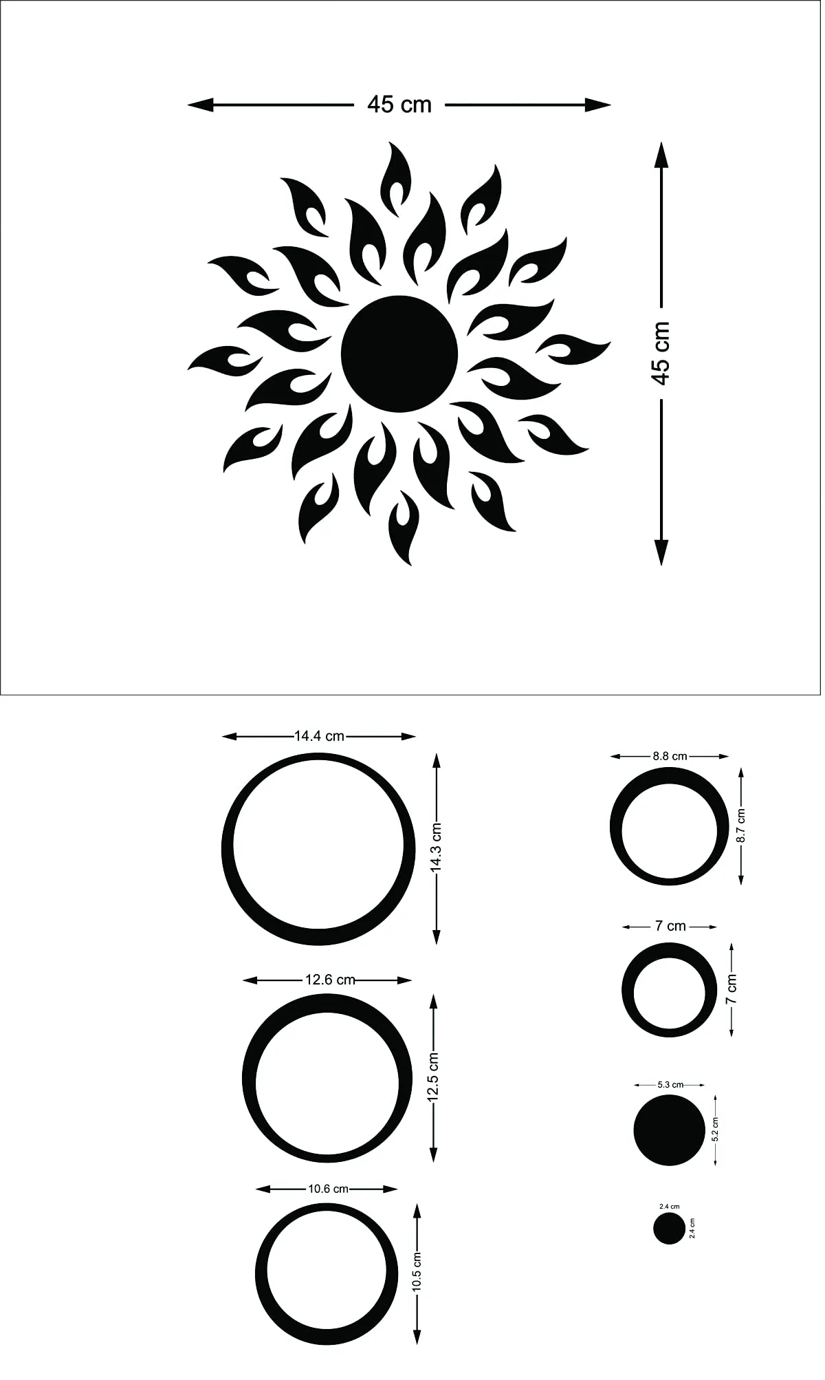 Wall1ders Sun Brown with Ring 2 Set (Sun Size 45 cm x 45 cm), Mirror Stickers for Wall, Acrylic Stickers, Wall Mirror Stickers, Wall Stickers for Bedroom, Hall, Home Offices