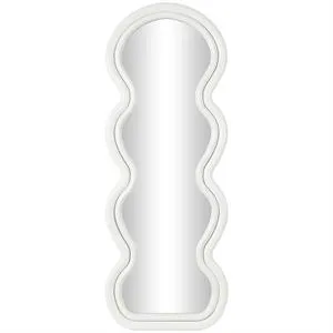 White Wooden Abstract Wavy Wall Mirror with Layered Frame - 24" X 1" X 63"