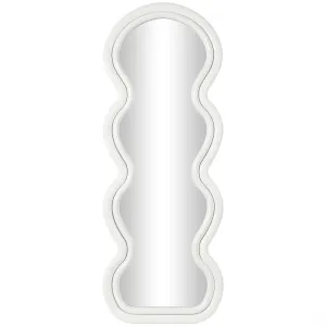 White Wooden Abstract Wavy Wall Mirror with Layered Frame - 24" X 1" X 63"