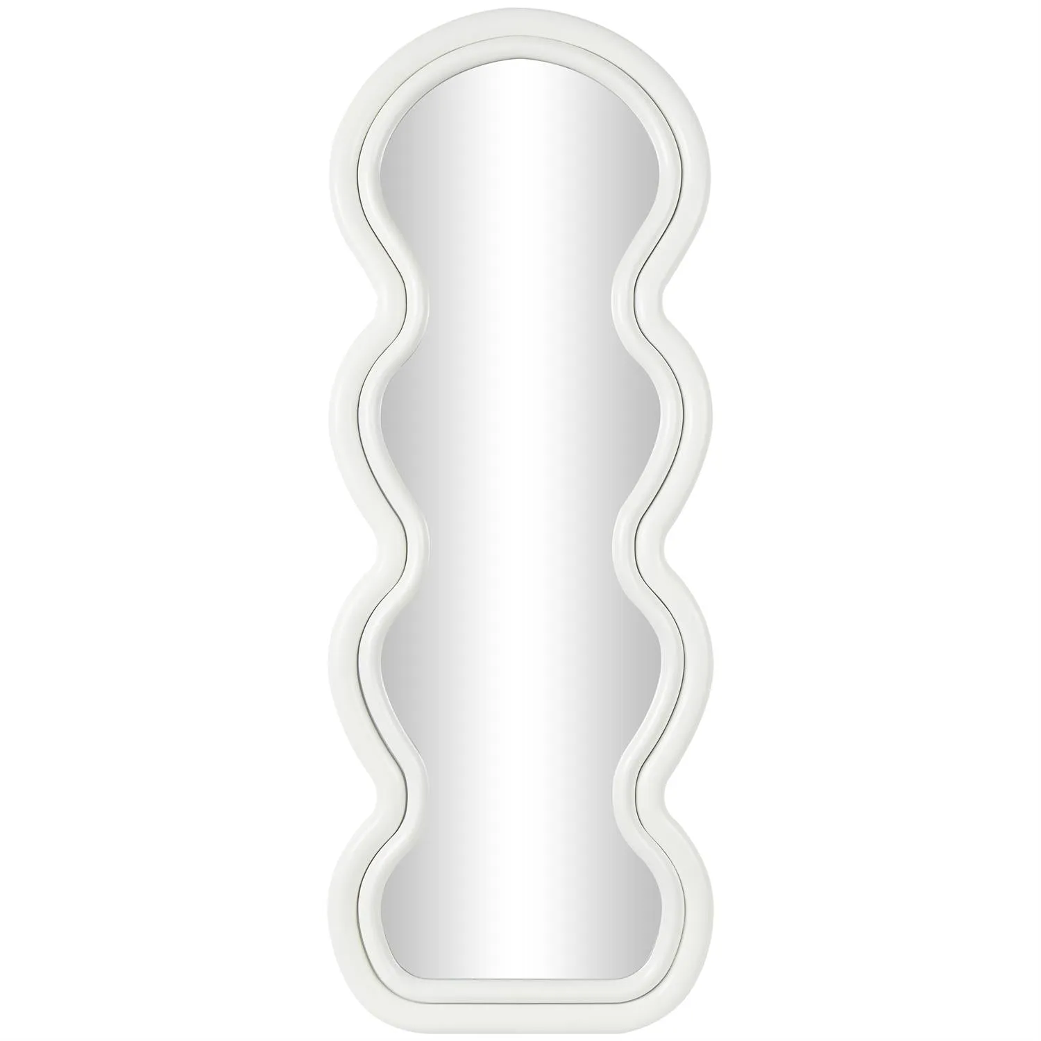 White Wooden Abstract Wavy Wall Mirror with Layered Frame - 24" X 1" X 63"