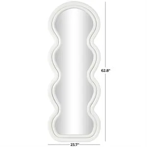 White Wooden Abstract Wavy Wall Mirror with Layered Frame - 24" X 1" X 63"